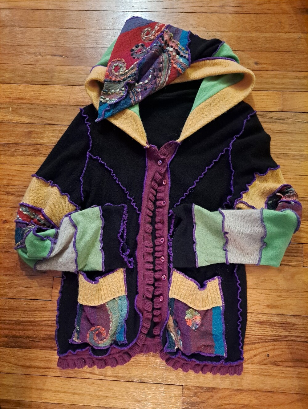 Boho Multi-Color Hooded Knit Cardigan Jacket